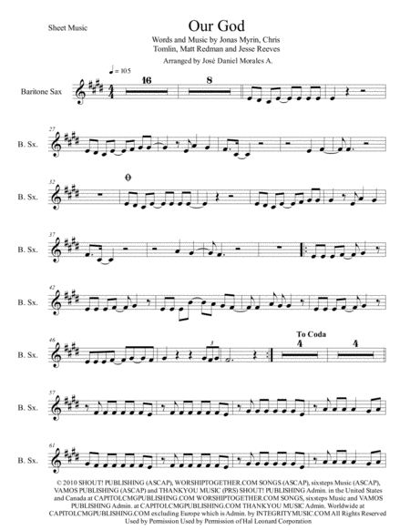 Our God For Baritone Sax Sheet Music