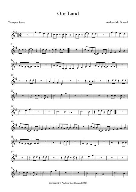 Free Sheet Music Our Land Bb Trumpet Score