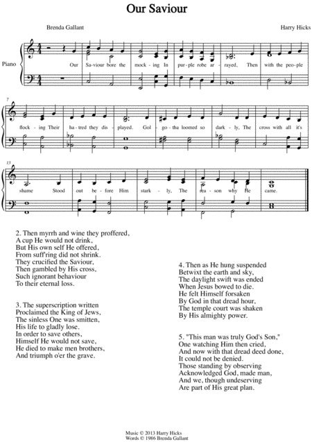 Free Sheet Music Our Saviour A Brand New Hymn