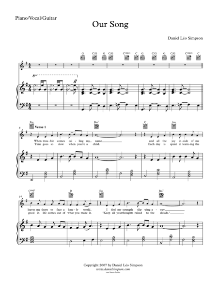 Free Sheet Music Our Song Piano Vocal Guitar