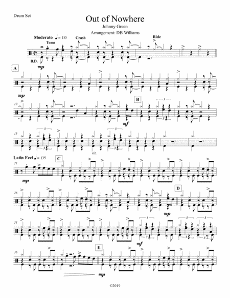 Free Sheet Music Out Of Nowhere Strings Drum Set