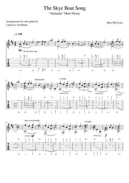 Outlander Theme The Skye Boat Song For Guitar With Tab Sheet Music