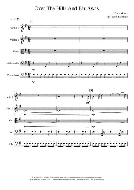 Over The Hills And Far Away Gary Moore For String Quintet Sheet Music