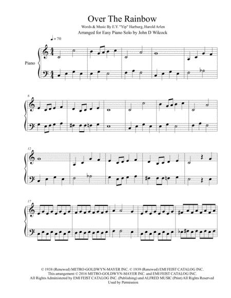 Over The Rainbow Easy Piano Solo Sheet Music