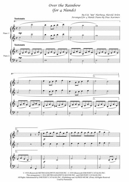 Free Sheet Music Over The Rainbow For 4 Hands Piano Duet