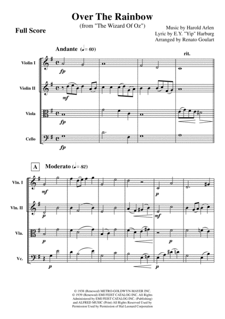 Free Sheet Music Over The Rainbow For String Quartet Score And Parts