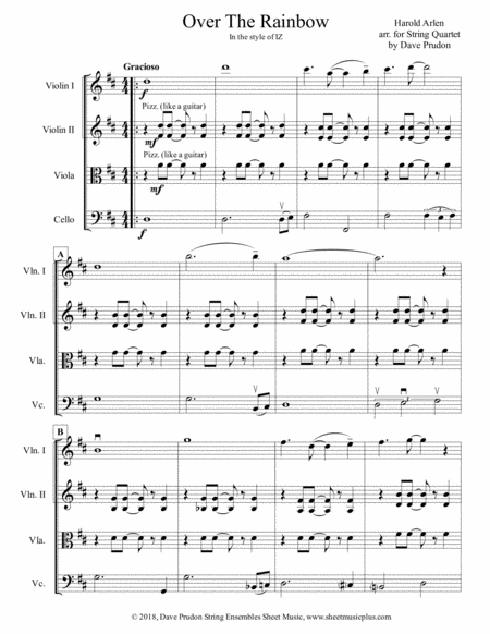 Over The Rainbow For String Quartet Sheet Music