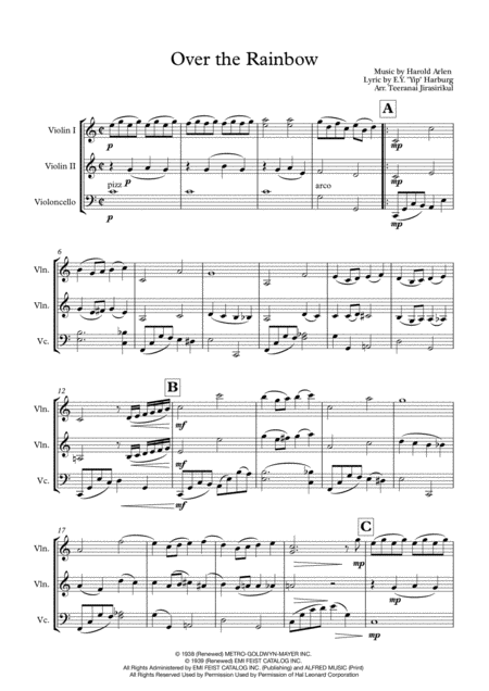 Free Sheet Music Over The Rainbow For Two Violins And Cello