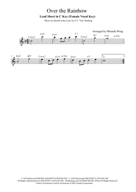 Over The Rainbow From The Wizard Of Oz Alto Saxophone And Piano Accompaniment Sheet Music