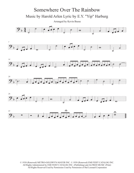 Over The Rainbow From The Wizard Of Oz Cello Sheet Music