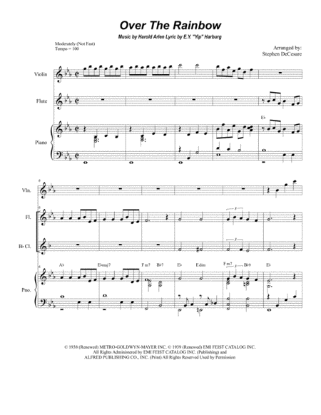 Over The Rainbow From The Wizard Of Oz Duet For Flute And Bb Clarinet Sheet Music