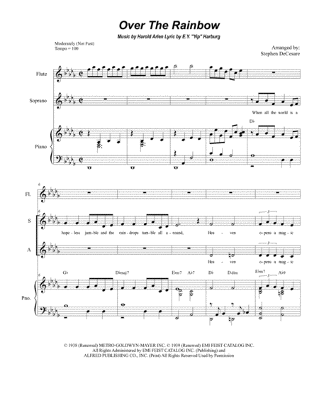 Free Sheet Music Over The Rainbow From The Wizard Of Oz Duet For Soprano And Alto Solo