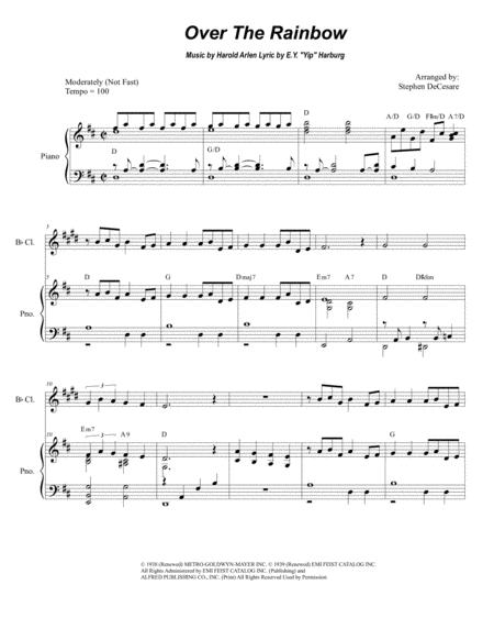 Free Sheet Music Over The Rainbow From The Wizard Of Oz For Bb Clarinet Solo And Piano