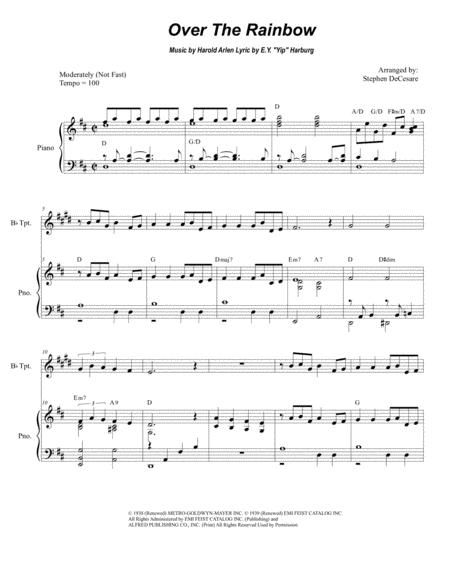 Free Sheet Music Over The Rainbow From The Wizard Of Oz For Bb Trumpet Solo And Piano