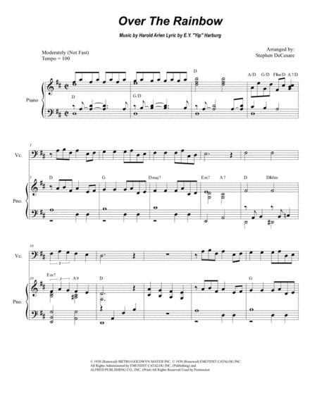 Over The Rainbow From The Wizard Of Oz For Cello Solo And Piano Sheet Music