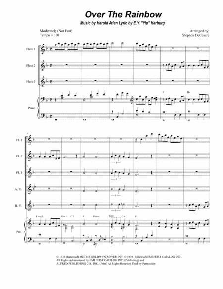 Over The Rainbow From The Wizard Of Oz For Flute Choir Sheet Music