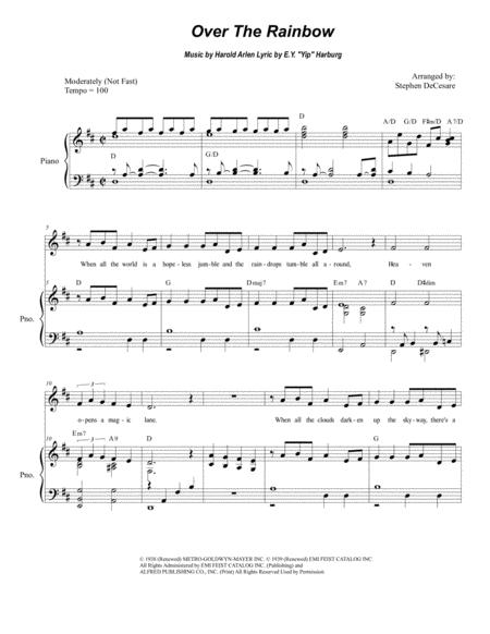 Over The Rainbow From The Wizard Of Oz For High Vocal Solo Sheet Music