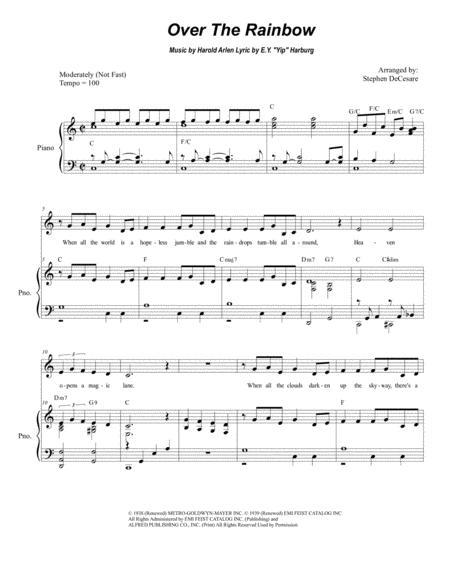 Over The Rainbow From The Wizard Of Oz For Medium High Vocal Solo Sheet Music