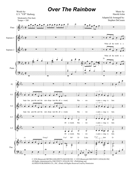 Over The Rainbow From The Wizard Of Oz For Ssaa Sheet Music