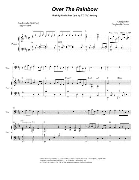 Free Sheet Music Over The Rainbow From The Wizard Of Oz For Trombone Solo And Piano
