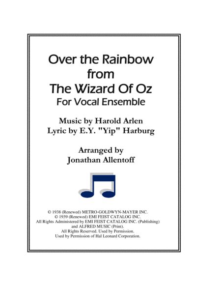 Over The Rainbow From The Wizard Of Oz For Vocal Ensemble Sheet Music