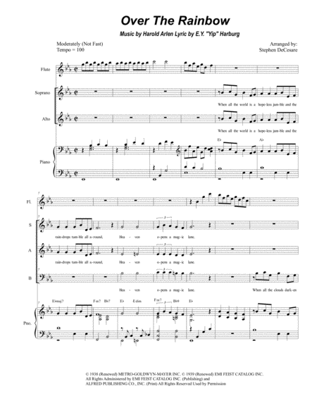 Over The Rainbow From The Wizard Of Oz For Vocal Trio Sab Sheet Music