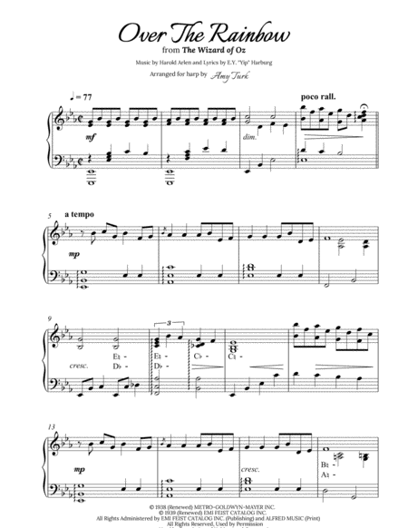 Over The Rainbow From The Wizard Of Oz Harp Solo Sheet Music