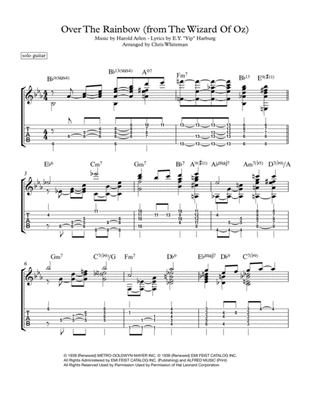 Over The Rainbow From The Wizard Of Oz Jazz Guitar Chord Melody Sheet Music