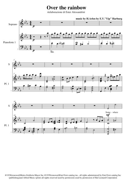 Free Sheet Music Over The Rainbow From The Wizard Of Oz Pf E Voice