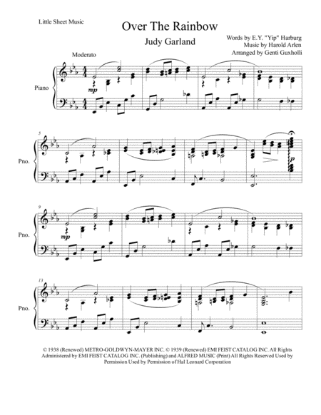 Free Sheet Music Over The Rainbow From The Wizard Of Oz Piano Solo