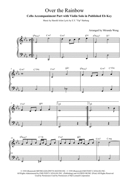 Over The Rainbow From The Wizard Of Oz Violin And Cello In Published Eb Key Sheet Music