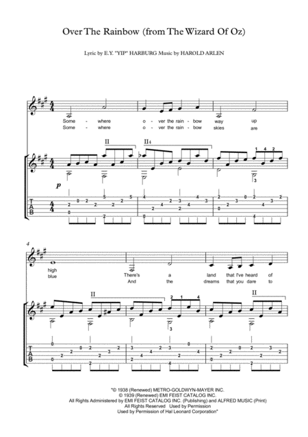 Over The Rainbow Guitar Fingerstyle Sheet Music