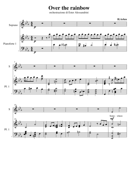 Free Sheet Music Over The Rainbow Piano E Voce