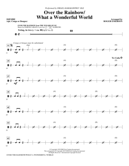 Free Sheet Music Over The Rainbow What A Wonderful World Arr Roger Emerson Djembe