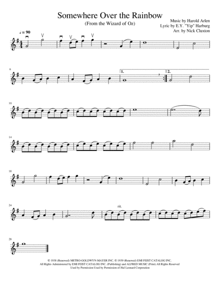 Free Sheet Music Over The Rainbow Wizard Of Oz Easy Violin