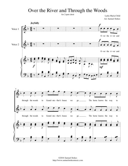 Over The River And Through The Woods For 2 Part Choir With Piano Accompaniment Sheet Music