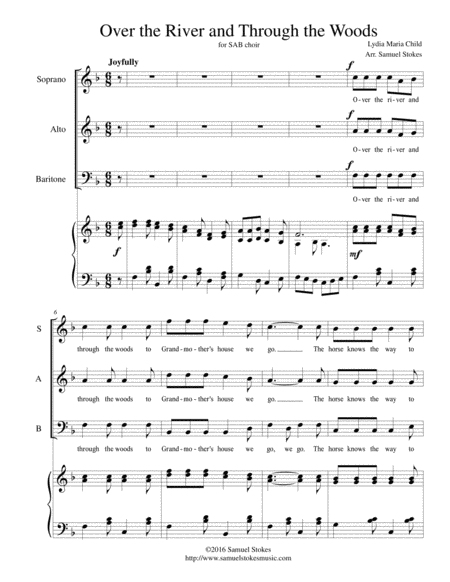 Over The River And Through The Woods For Sab Choir With Piano Accompaniment Sheet Music