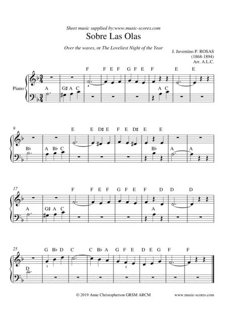 Free Sheet Music Over The Waves Easy Piano With Note Names