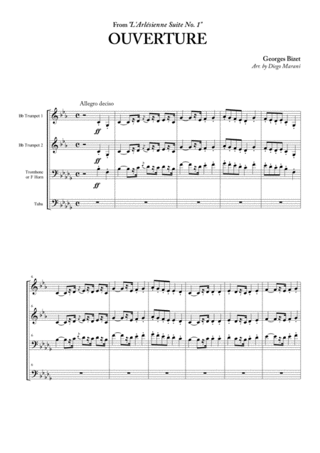 Overture From L Arlesienne Suite No 1 For Brass Quartet Sheet Music