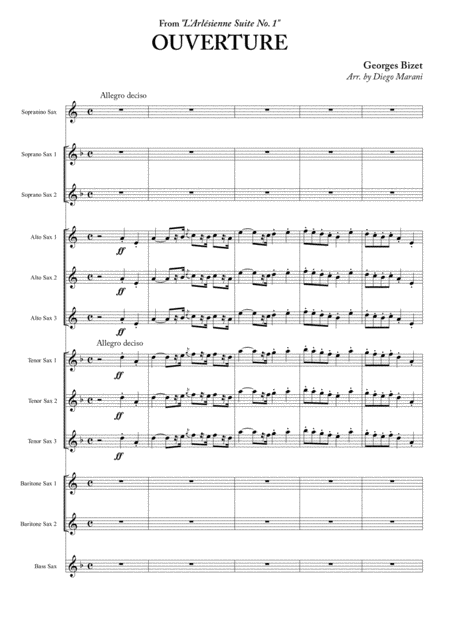 Free Sheet Music Overture From L Arlesienne Suite No 1 For Saxophone Ensemble