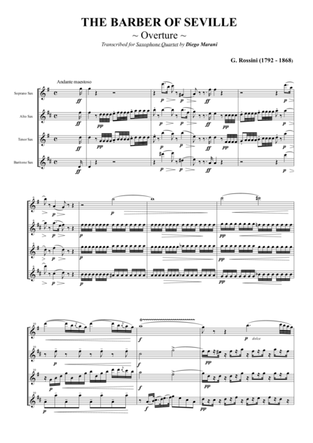 Free Sheet Music Overture From The Barber Of Seville For Saxohone Quartet Satb