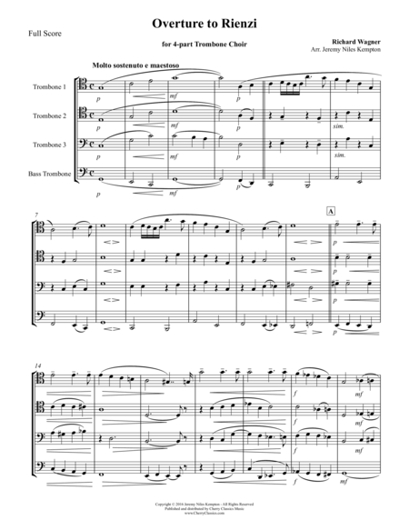 Overture To Rienzi For 4 Part Trombone Choir Sheet Music