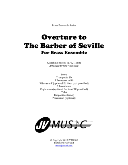 Free Sheet Music Overture To The Barber Of Seville For Brass Ensemble