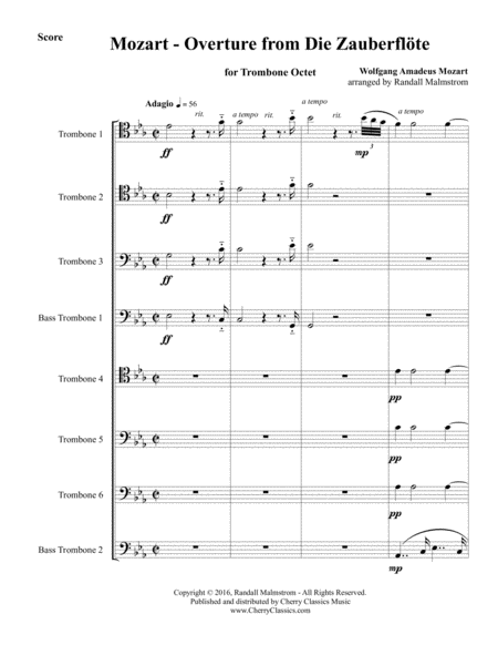 Free Sheet Music Overture To The Magic Flute For Trombone Octet