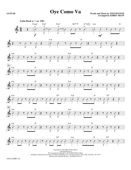 Oye Como Va Arr Kirby Shaw Guitar Sheet Music