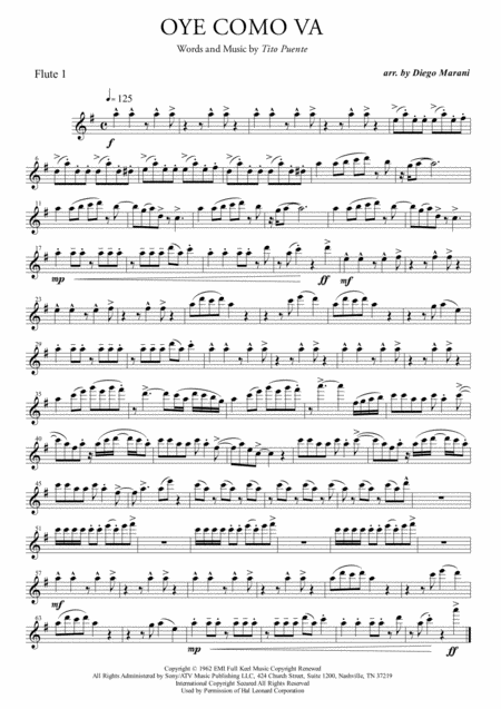 Oye Como Va For Flute Quartet Sheet Music