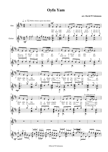 Free Sheet Music Oyfn Yam For Alto Voice And Guitar