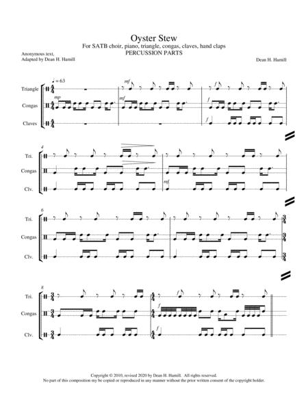 Free Sheet Music Oyster Stew Percussion Parts