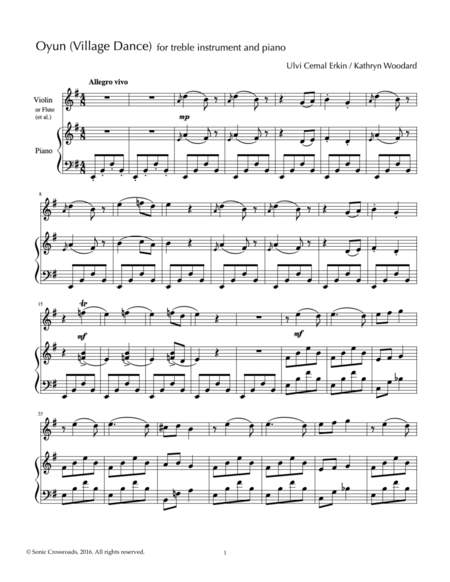 Free Sheet Music Oyun Village Dance For Treble Solo Instr And Piano