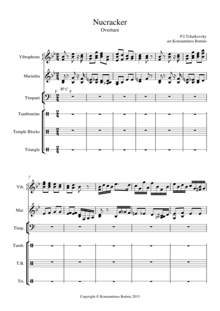 P I Tchaikovsky Nutcracker Overture For Percussion Quartet Sheet Music